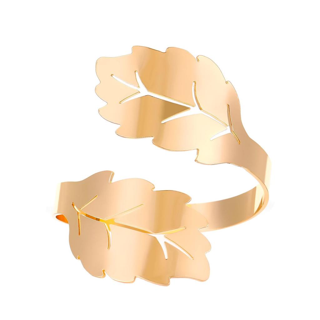 2-teiliges kreatives Metall-Durchbruch-Blatt-Armreif- & Ring-Set für Damen
