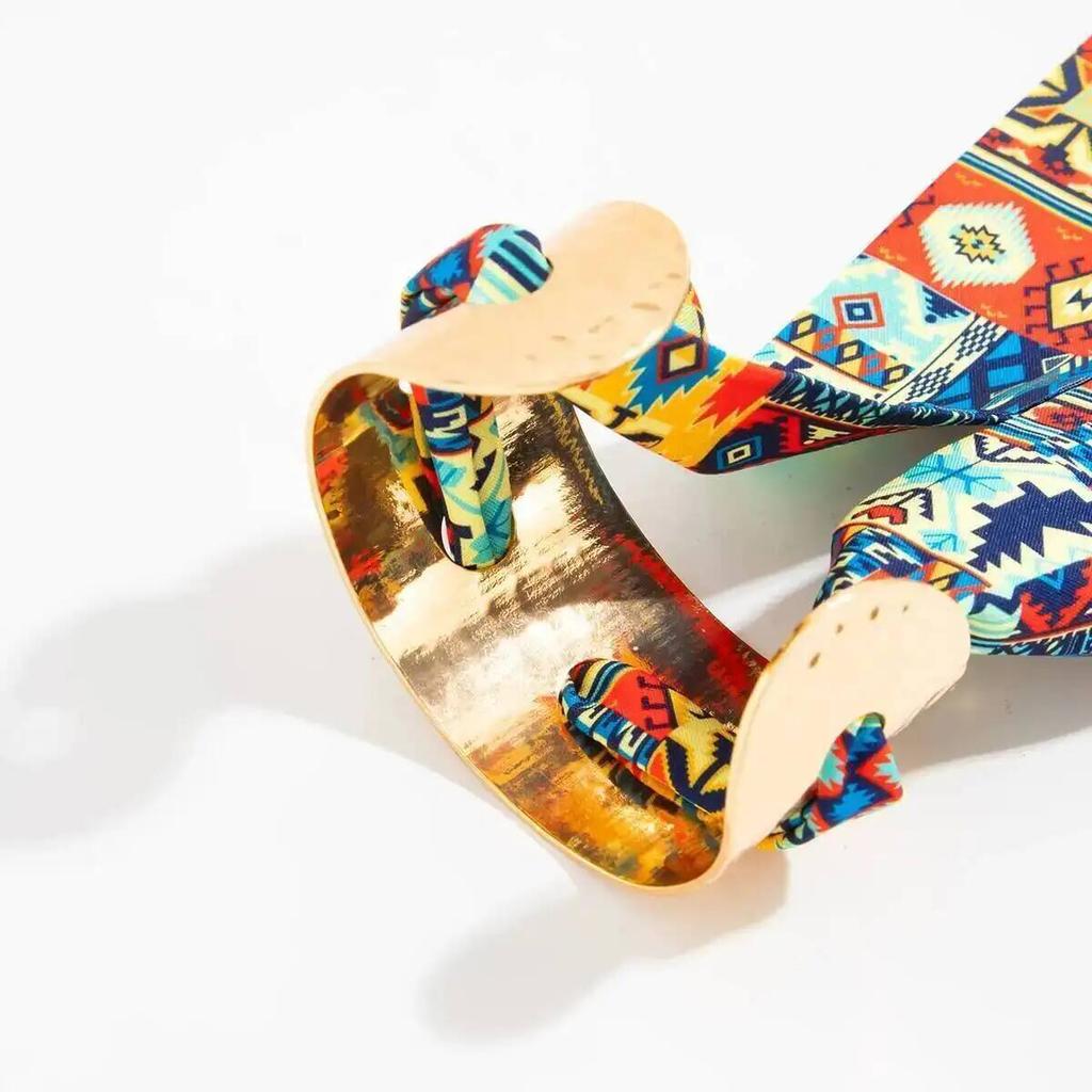 IngeSight.Z Creative Colorful Ethnic Style Wristband Metal Bracelet Women Classic Pleated Scarf Wrapped Open Bangle Jewelry 2026