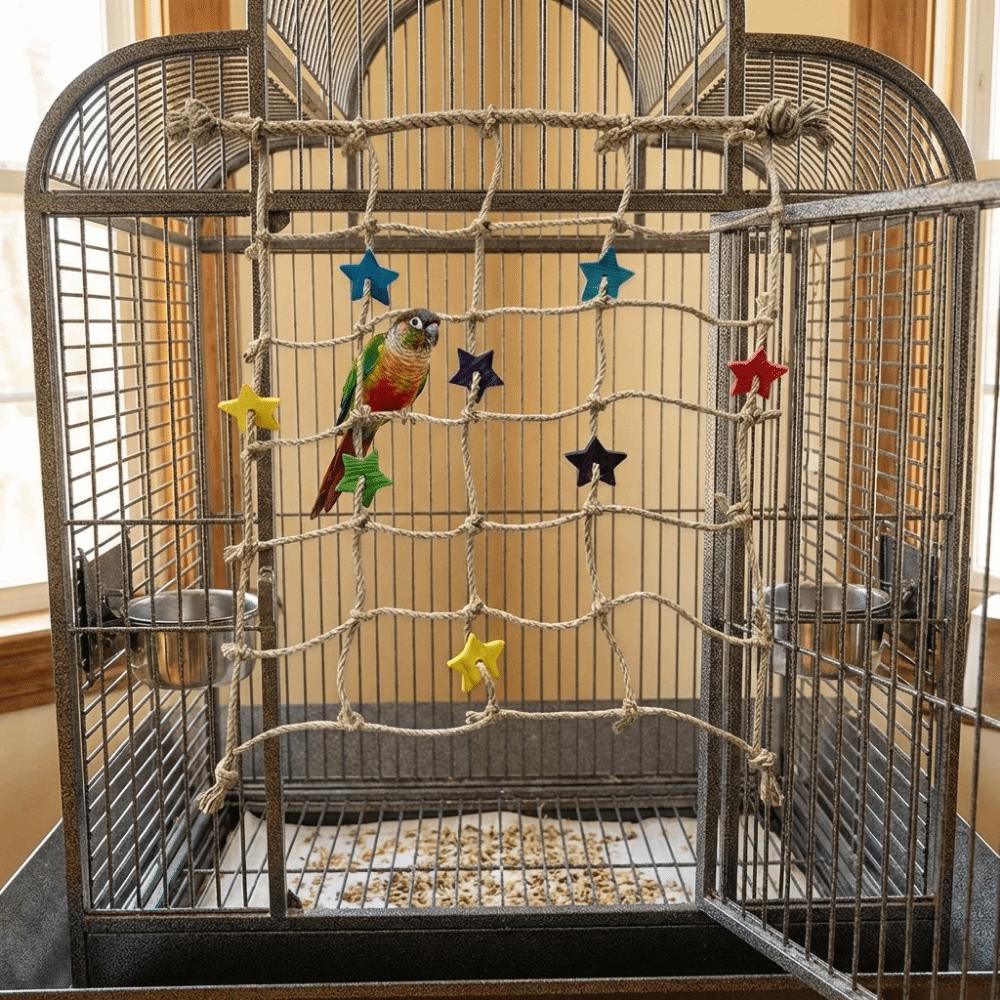 Colorful Star Parrot Climbing Net Hanging Bird Stand Net Creative Bird Cage Toy Indoor