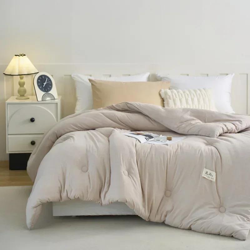Skin Friendly Delicate Jacquard Fabric Comforter Fluffy Breathable Soy Fiber Protein Quilt Hotel Home Solid Color Decal Doona