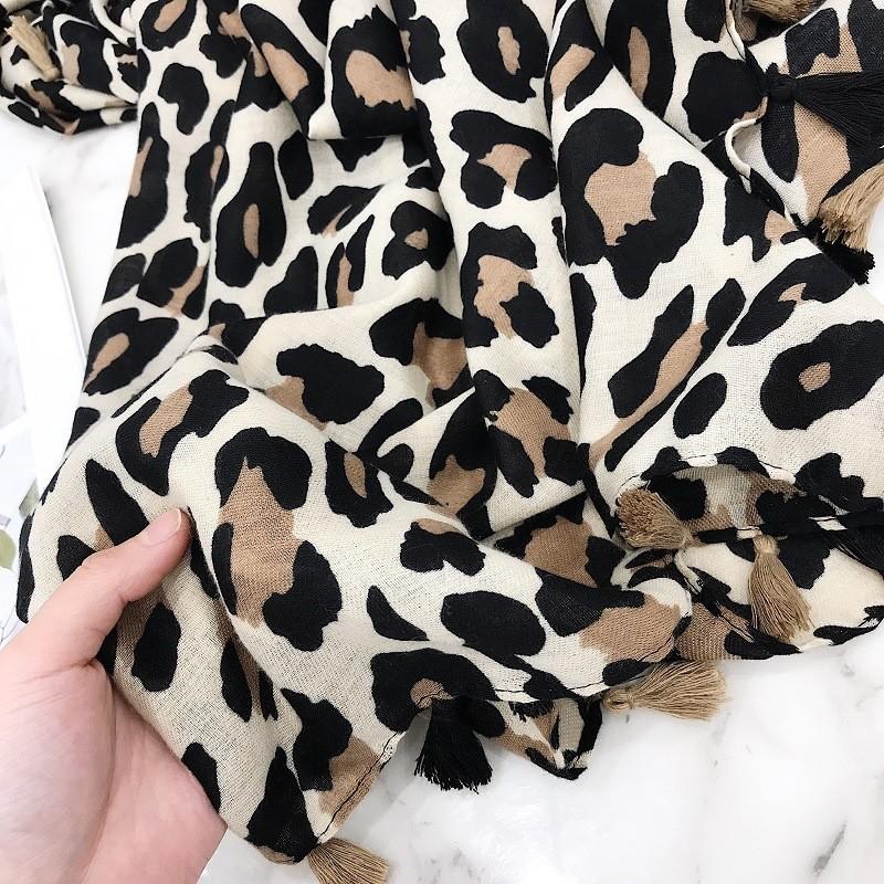2021 New Women Autumn Cotton Linen Tassel Scarf Brown Leopard Dot Spain Style Wrap Pashminas Stole Muslim Hijab Sjaal 180*90cm