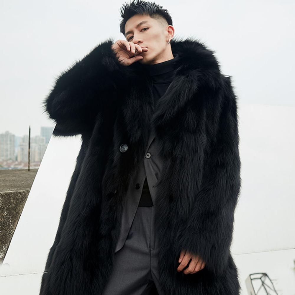 Autumn and Winter New Imitation Fox Fur Phantom Fox Men's Mid-length Coat Suit Collar Loose Men's Warm Jacket