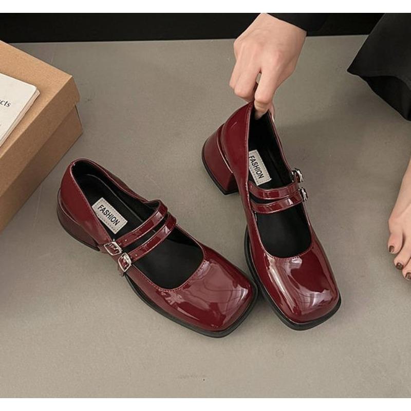 Designer Spring Patent Leather Women Mary Jane Shoes Fashion Shallow Square Toe Pumps Casual Dress Low Heel Shoes