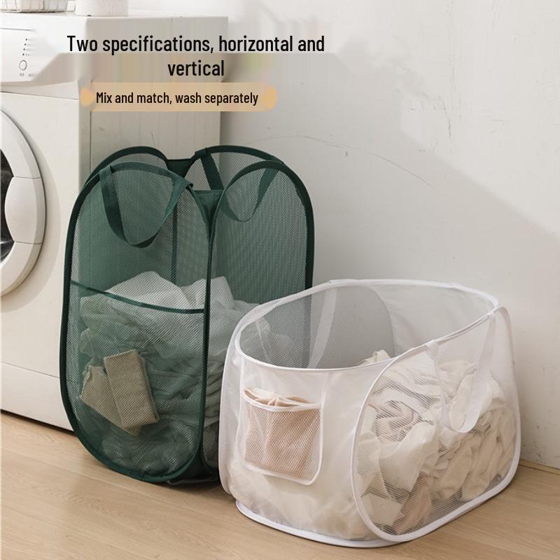 Foldable Mesh Laundry Hamper: Washable, Multifunctional Storage Basket for Clothes and Bathroom.
