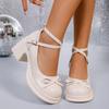 Scarpe Mary Jane Francesi con Cinturino Incrociato Donna 2026 Nuove con Fiocco per Gonna Piedi Non Stanchi Scarpe Singole con Tacco Alto