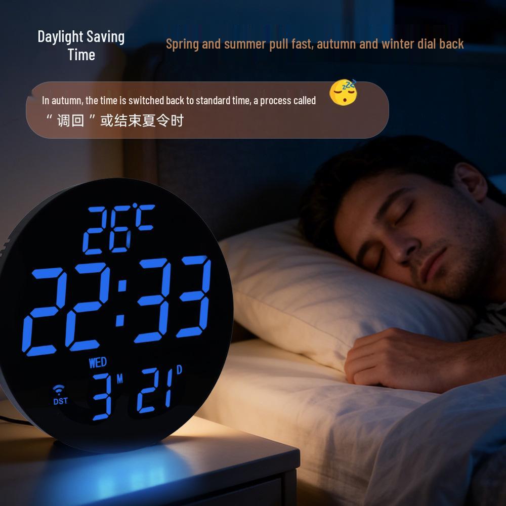 Bluetooth RGB Color-Changing Wall Clock: Auto Time Sync, Multifunctional Alarm, Perpetual Calendar, Daylight Saving Adjustments.