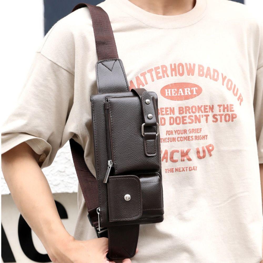 Waterproof Man's Leather Waist Bag Adjustable Belt Strap PU Leather Waist Bag  Outdoor