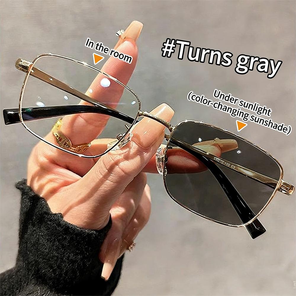 Color Changing Anti Blue Light Glasses Photochromic Glasses Retro Metal Frame Glasses Computer Eyeglasses Chameleon Sunglasses