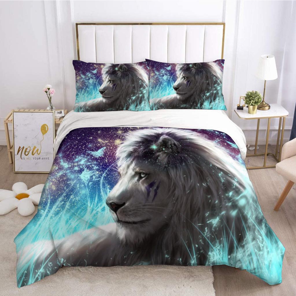 Comforter Lion King/Queen Sizewild Animal Print 3D Bedding Setbrown Lion Soft 2 Sblack