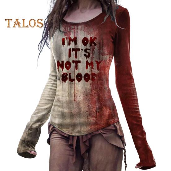 

Женская футболка с принтом крови и эффектом 3D на Хэллоуин, с круглым вырезом и длинным рукавом, облегающая эластичная футболка-пуловер M