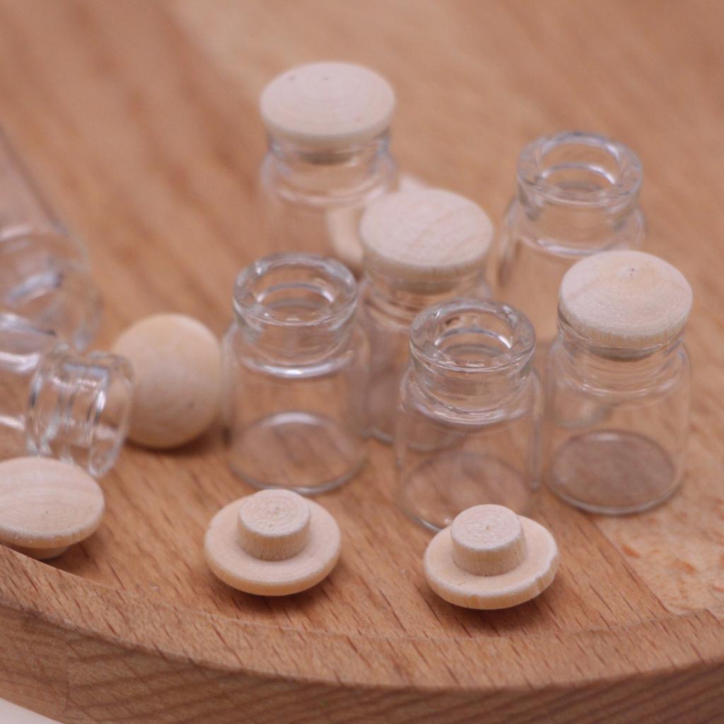 4 Pieces 1:12 Dollhouse Miniature Glass Jars Model Candy Jars Storage Jars with Wood Lid Ornament Food Toy Accessory