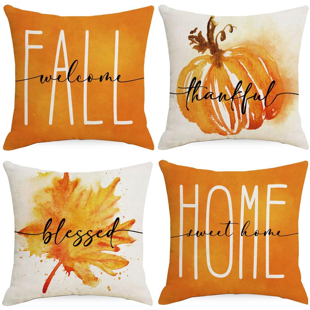 New Autumn Harvest Pumpkin Pillow Case Living Room Sofa Cushion Linen Maple Leaf Home Pillow