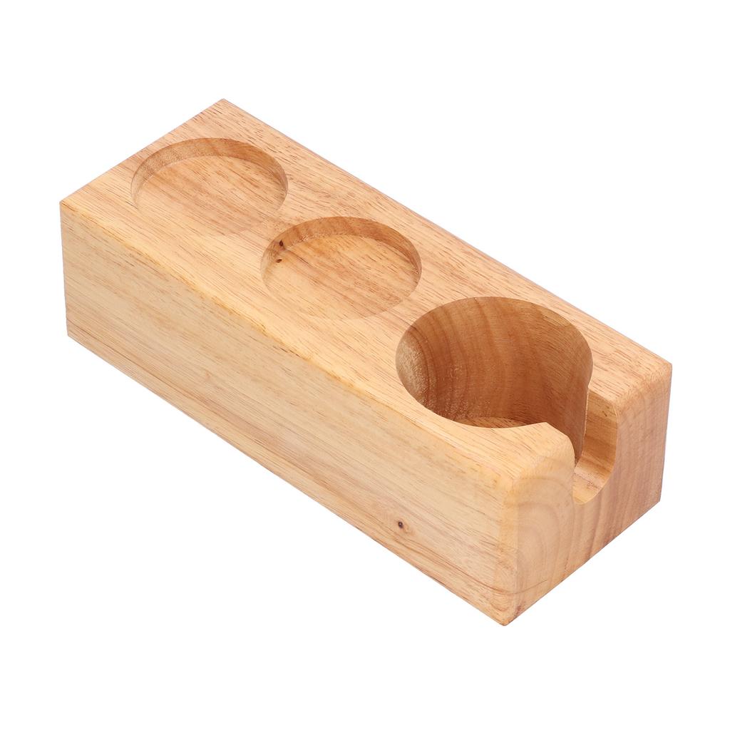 3‑Slots Wooden Coffee Portafilter Holder Tamper Stand Tamping Base for Home Bar Counter Wood Color