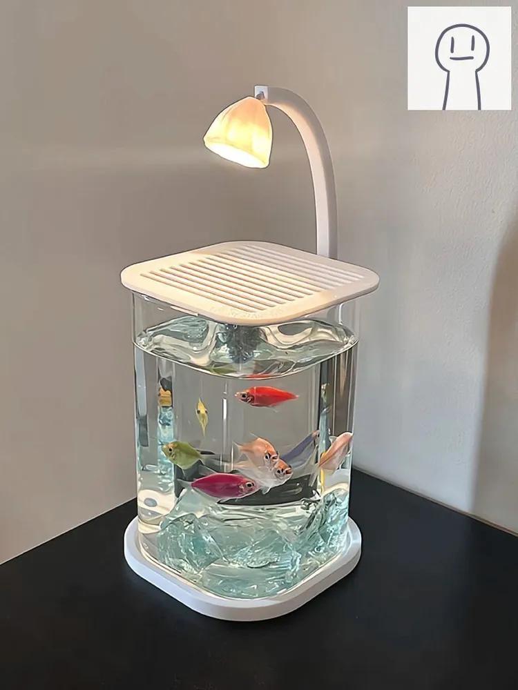 Set of aquarium for cockerels "Ice Blue" - mini-aquarium made of ultra-transparent glass (10 15cm + LED-backlight + crystals)