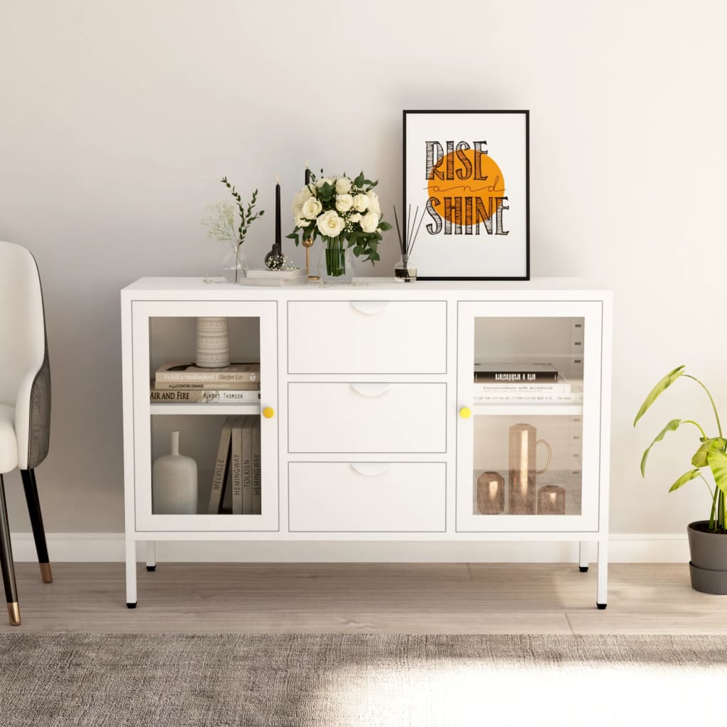 vidaXL Sideboard Weiß 105x35x70 cm Stahl und Hartglas anti-blitz weiße