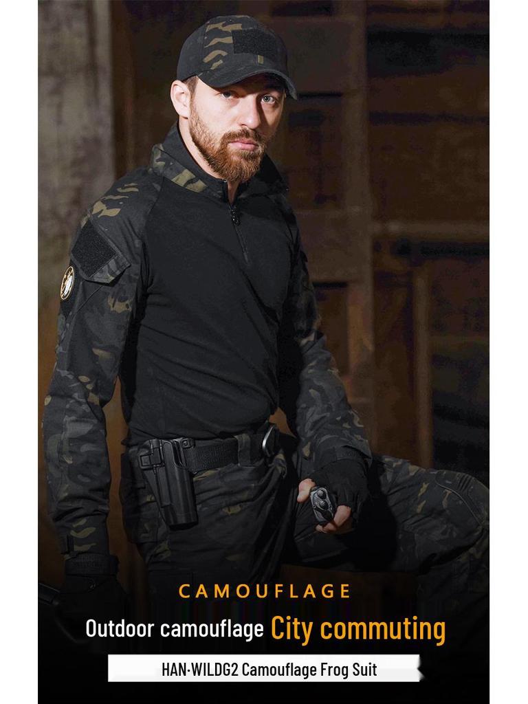 Plus-Size Tactical Camouflage Long-Sleeve Frog Suit Set (No Protective Gear)