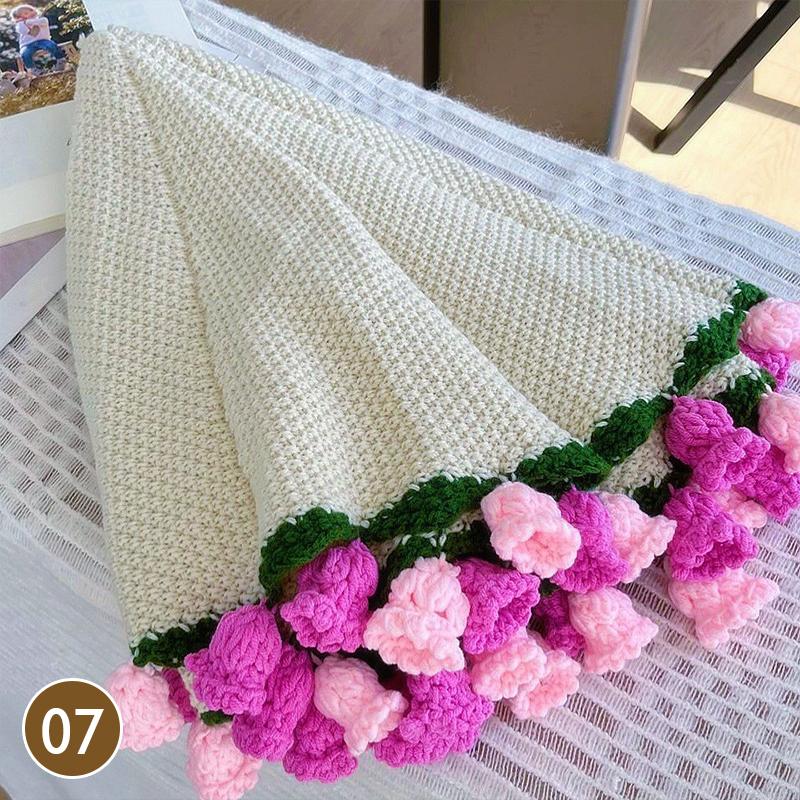 80Cm Finished Crocheted Rose Bouquet Blanket Handmade Knitted Flower Bouquet Blankets Home Decor Bed Sofa Throw Blanket Gift