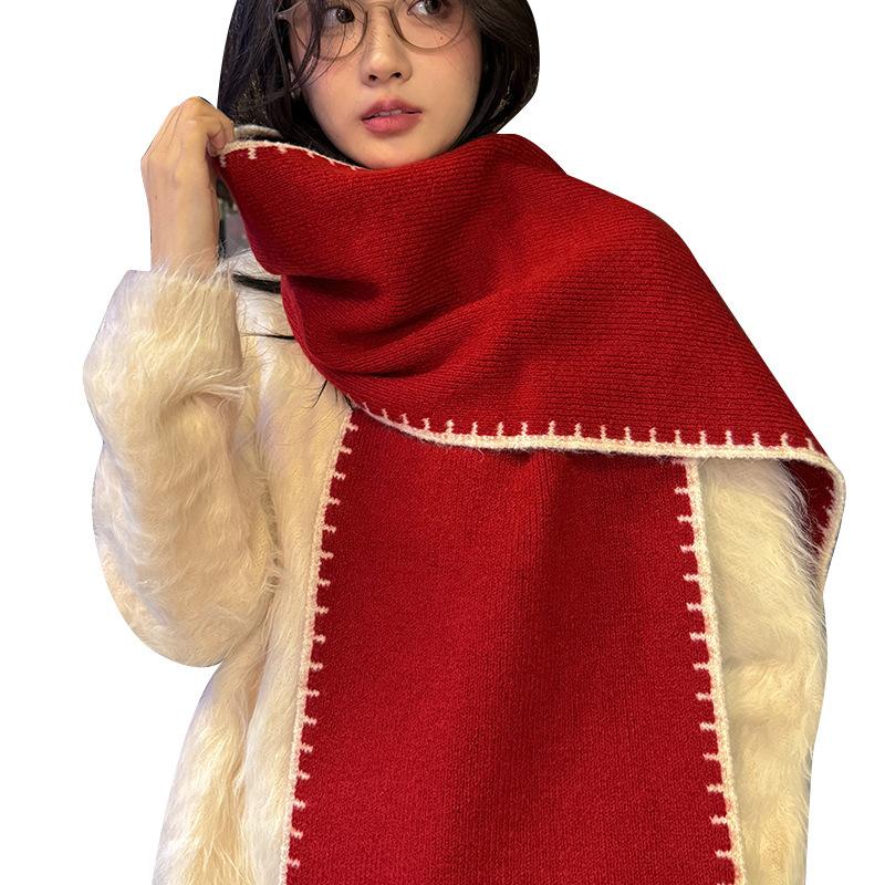 Snow Night Christmas Red Super Soft Wool Blended Scarf Heavy Industry Edge Locking Craft Versatile Couple Scarf