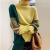 Autumn Winter High Collar Loose Casual Patchwork Knitting Pullover Top Women All-match Bottomed Sweater