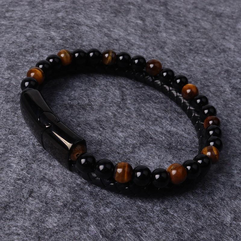 Natural Stone Beaded Bracelets for Men Classic Leather Woven Stone Beaded Mens Bracelet Fashion Casual Sports Jewelry Gift