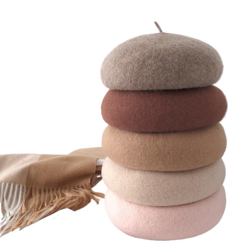 

Woolen Beret Korean Hat Female Autumn Winter Retro Trendy Japanese Beret British Literary Painter Cap Set Adjustable
