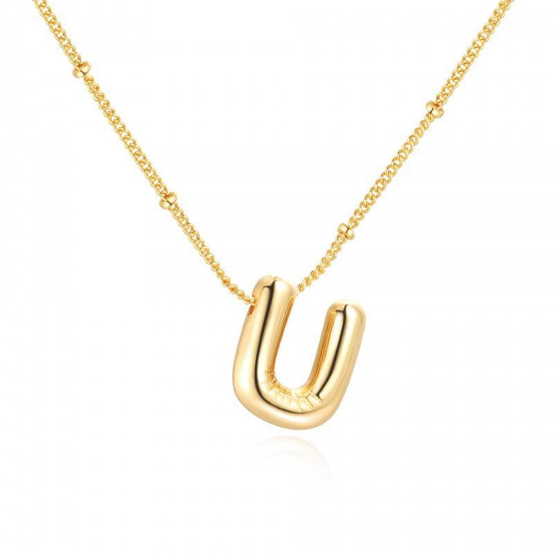 Minimalist Copper-Plated Gold Alphabet Pendant Sweater Chain Jewelry