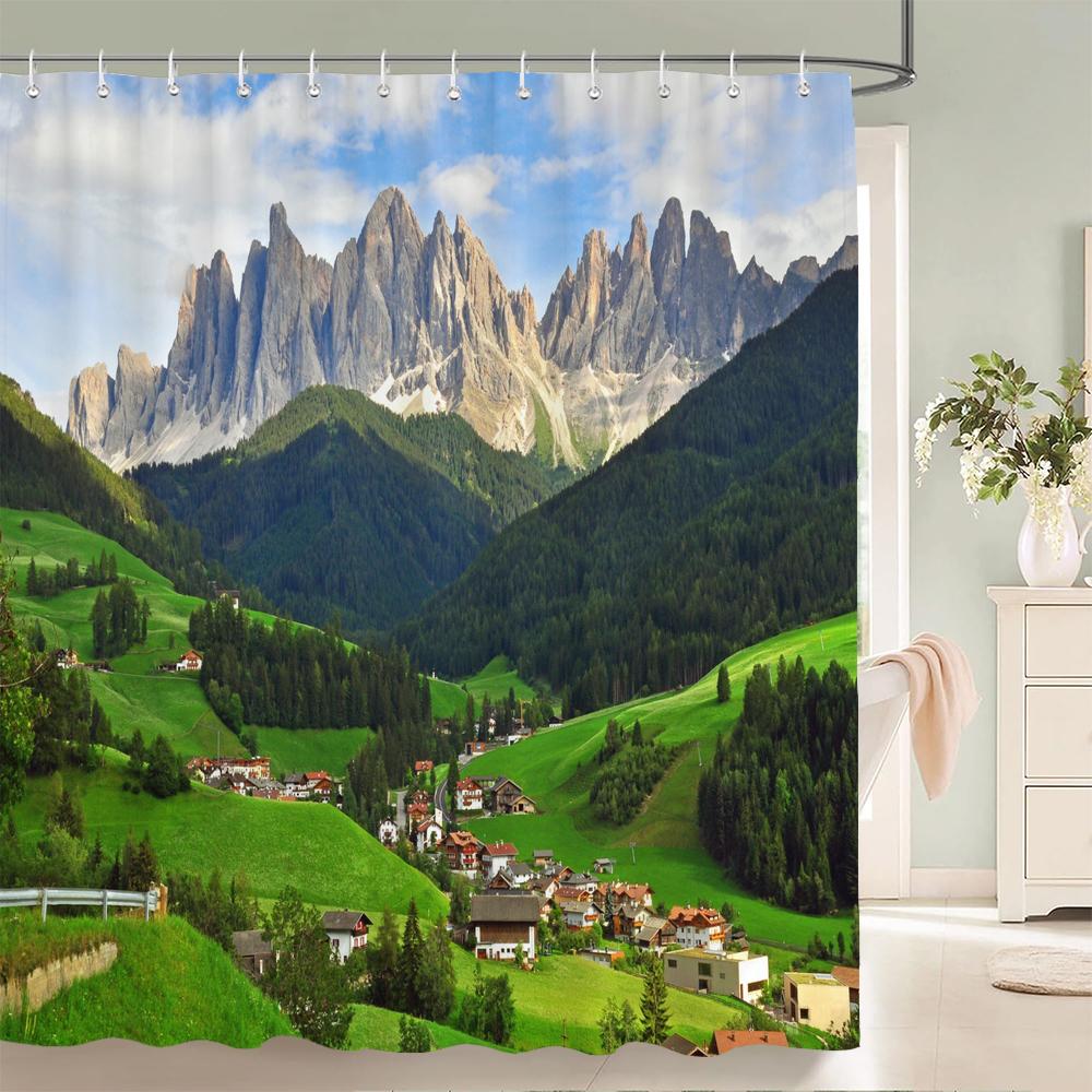3D Printed Natural Mountains Forest Landscape Shower Curtain Polyester Fabric Waterproof Bathroom Curtains With Hooks 180*180