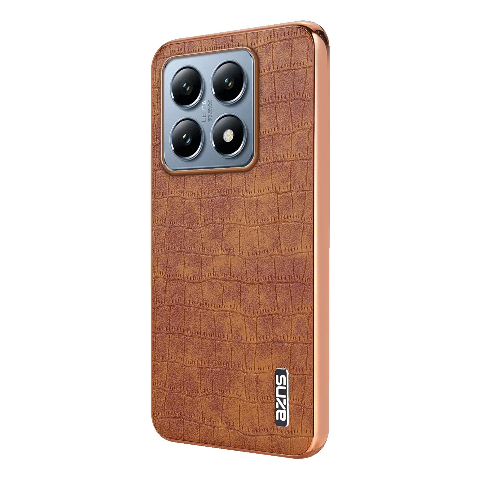 

For Xiaomi 14T Case Electroplating Crocodile Texture PU+TPU Phone Cover Brown