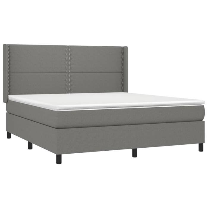 3131362 vidaXL Lit à sommier tapissier avec matelas Gris foncé 160x200cm Tissu