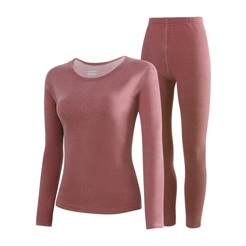 Men's & Women's Warm Velvet Underwear Set - Autumn/Winter, Cationic Brushed, Camel Hair