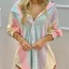 Beach Elegant Punk New Arrival Fashion Fall Long Sleeves Smocking V-neck Buttons Stripes Shirt Women