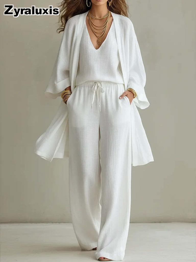 Set Cardigan e Pantaloni a Gamba Larga con Spalline Larghe da Donna Nuovi Stili Primaverili