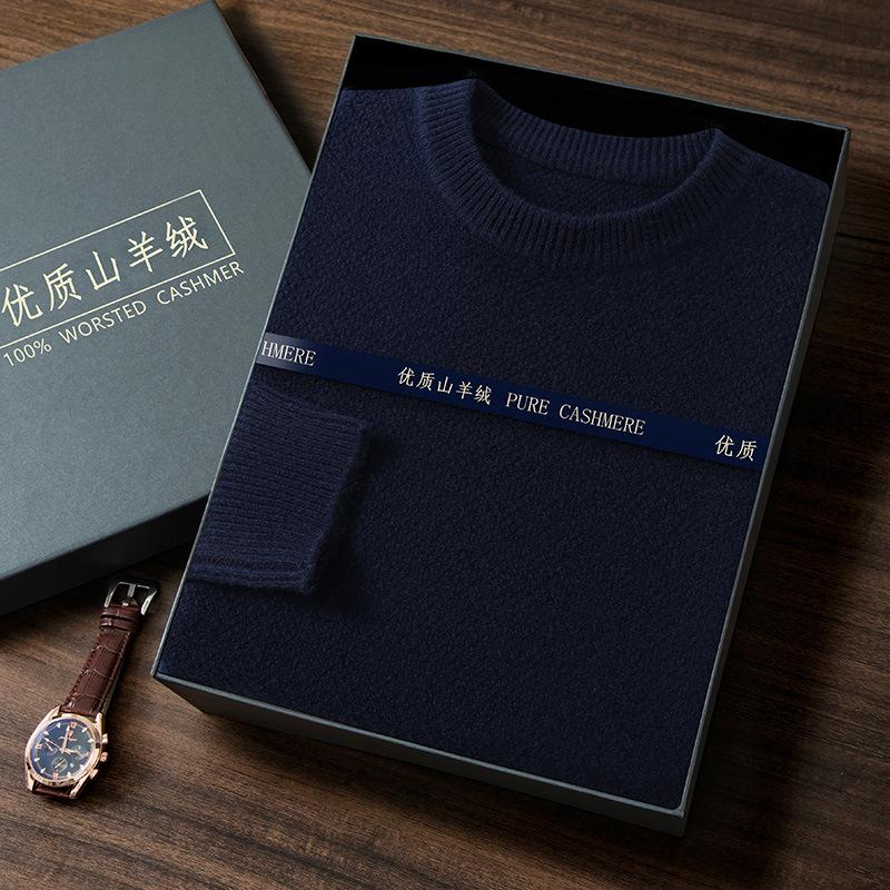 New crew neck cashmere sweater loose thickened pullover sweater with wool sweater men's inside