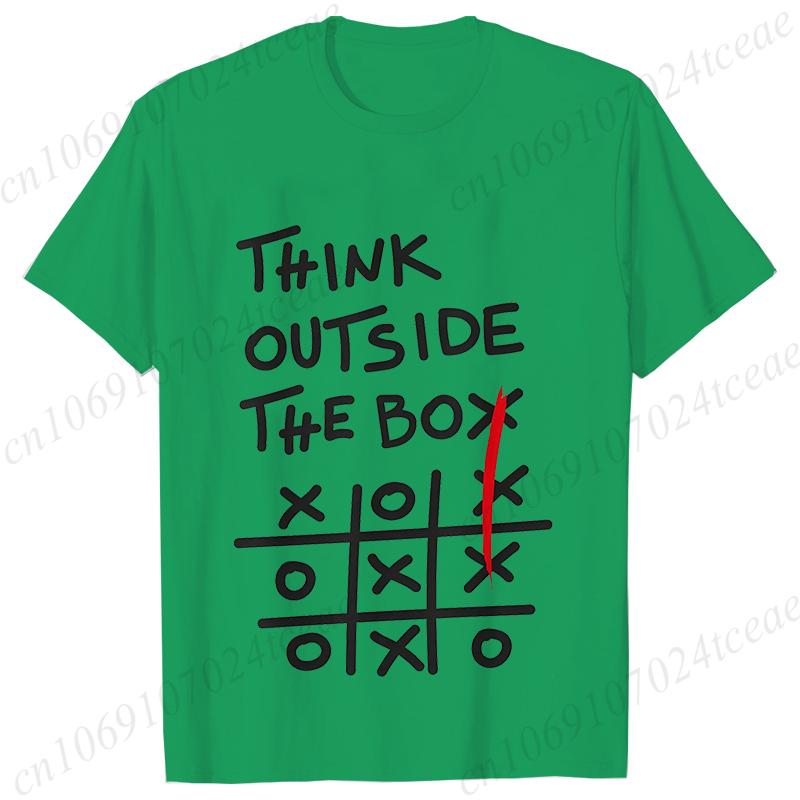 Retro Men's T-Shirt Think Outside The Box Print Short Sleeve T-Shirt Summer Casual Tees Top Loose Oversized T-Shirt for Men