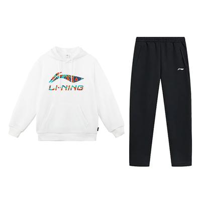 Li Ning Logo Letter Print Trendy Fashion Cotton Fleece Warm Versatile Hooded Pullover Long Sleeve Sweatshirt Casual Sports Suit YWDV375-1-AKL75-5