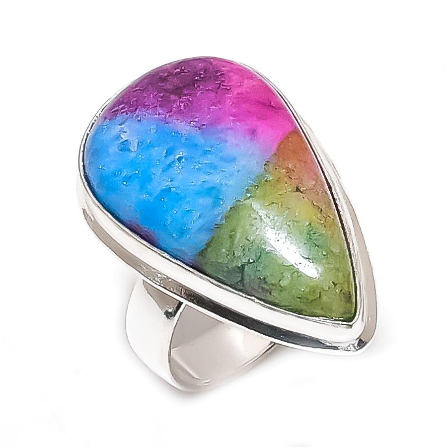

Rainbow Solar Quartz Gemstone Handmade 925 Sterling Silver Ring Size 8 k4D24