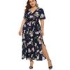Women Plus Size Print Shourt Sleeve Fashion V-Neck Knee Length Dress