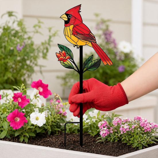Non-fading Metal Garden Posts Bird Stake Decor, Weather Resistant Printed Flat Yard Art Ornament, Rustproof Planter Outdoor Markers Pot Insert