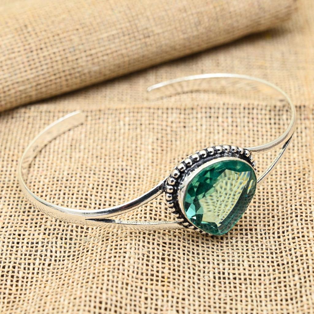 Aqua Apatite Gemstone Handmade 925 Solid Sterling Silver Jewelry Cuff For Wedding Gift