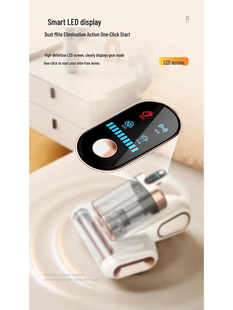 Wow Custom Roller Brush UV & Ultrasonic Mite Removal Device with Dual Dust Cup and Display Screen