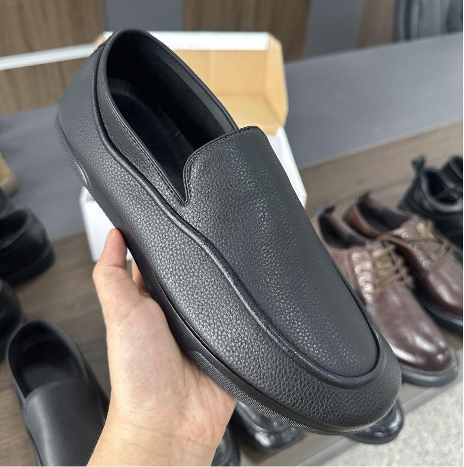 Summer New Leather First Layer Cowhide Casual Dress Leather Breathable Business Men British One Pedal Doudou Soft Bottom