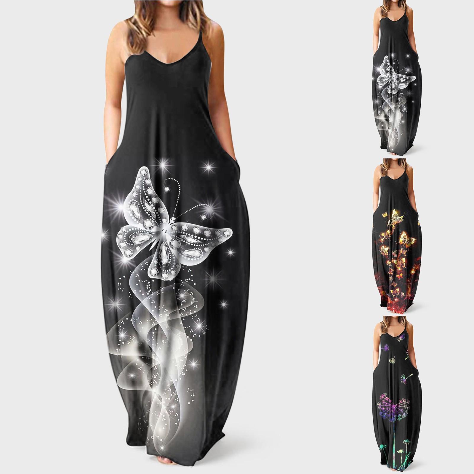 

Повседневное модное женское длинное платье без рукавов с v-образным вырезом и принтом бабочки