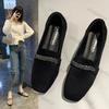 Damen Wildleder Flache Einzelne Schuhe Frühling Neue Mode Damen Quadratische Zehenpartie Weiche Sohle Loafer Vielseitig zum Hineinschlüpfen Schwarze Abriebfeste Schuhe