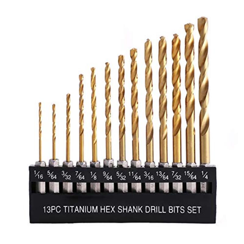 

Drill Bit Set Hex Shank Impact Drill Bits with Storage Box, Titanium Coated HSS Twist Drilling Bit Kit for Soft Metal, Wood, PVC