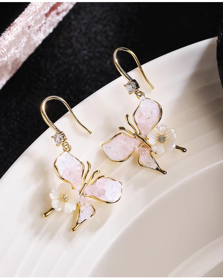 Gradient Blue Butterfly Flower Ear Hook Earrings for Women - High-End Korean Design, Perfect for Spring and Summer.