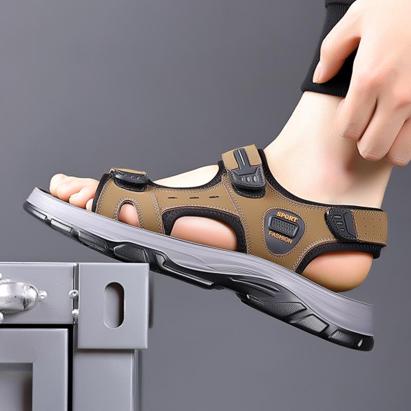 Mode 2024 Sommer Herren Weiches Leder Herren Ledersandalen Atmungsaktiv Rutschfest Rindsehnensohle Lässige Lederschuhe Outdoor Strandschuhe