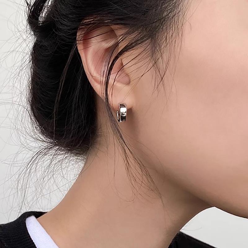 Cercei tip C, cu laturi late, pentru femei, simpli, cu vânt rece, inel mare, cercei lucioase, bijuterii temperamentale