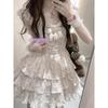 Sweet little fly sleeve floral dress female summer small man bow waist fugitive princess puffy skirt