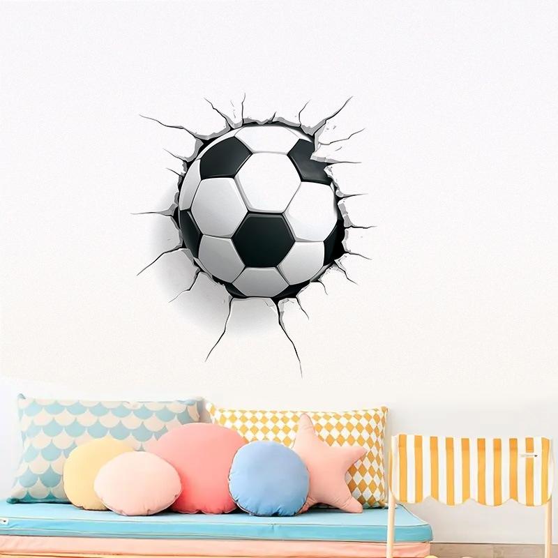 3D Breaking Through Wall Soccer Football Toilet Sticker Self-Adhesive Waterproof Removable Bathroom Home Decor Art