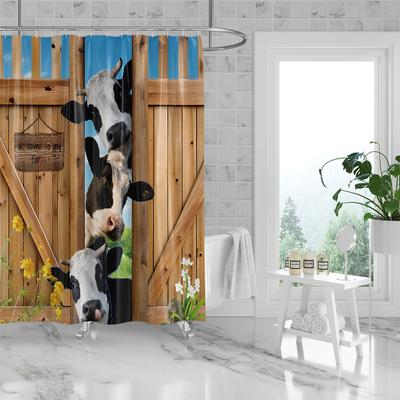 1 pièce Rideau de douche imperméable à imprimé vache Rideaux de séparation de bain Tailles multiples 12 crochets Installation facile Protection de la vie privée